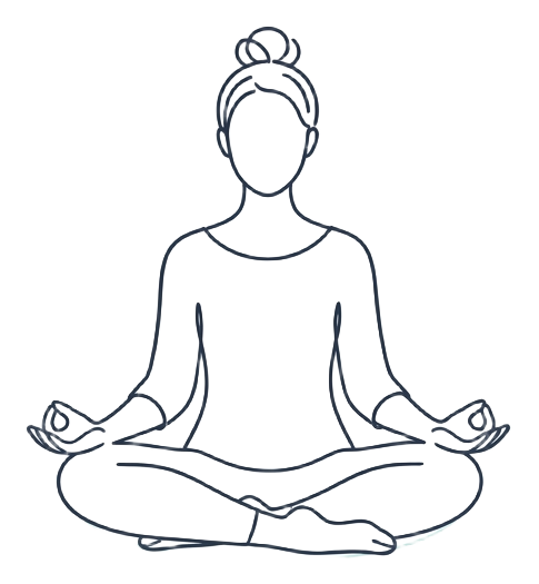 Line illustration of a person meditating cross legged with calm ripples spreading outwards