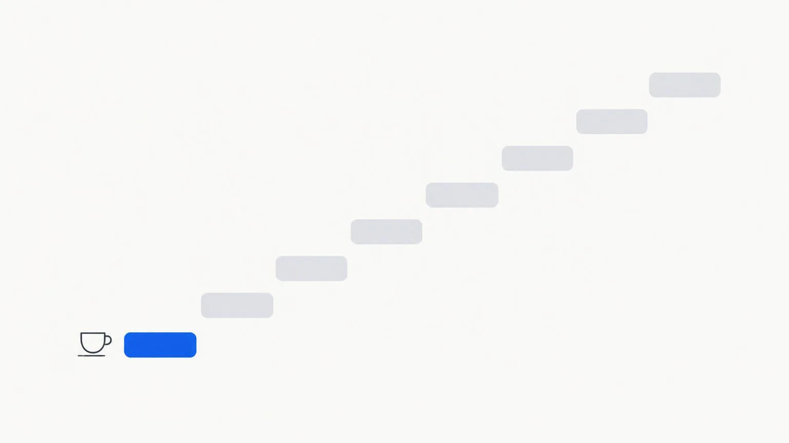 A row of small grey tiles rising in a gentle stair, one tile near the bottom highlighted in blue