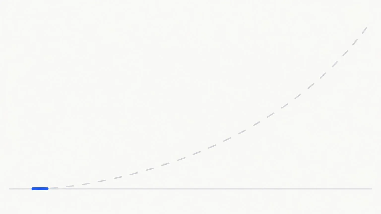 A flight path drawn as a line of small steps from the ground into the sky, one step highlighted in blue