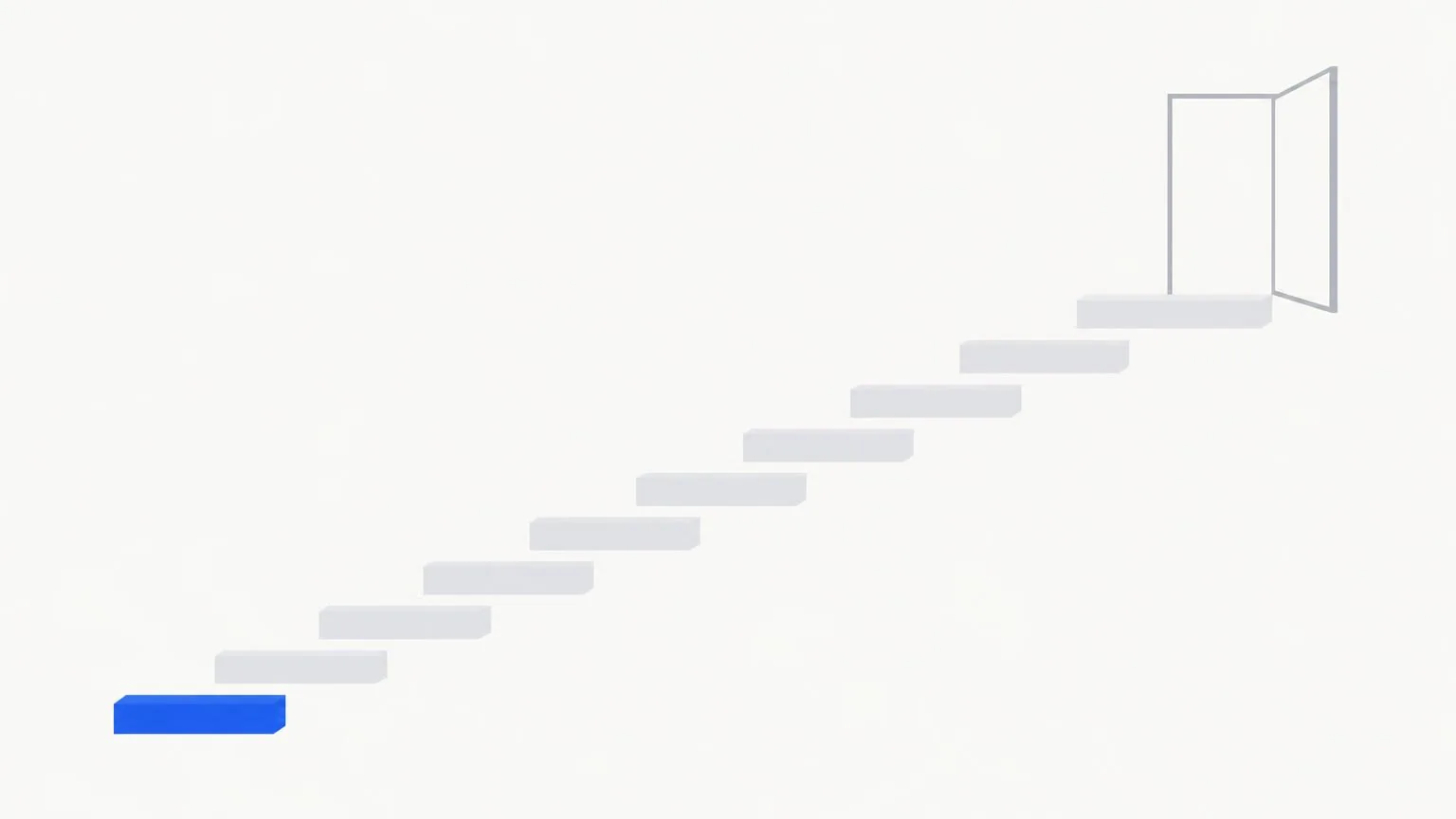 A short flight of pale steps leading up to an open doorway, the first step highlighted in blue