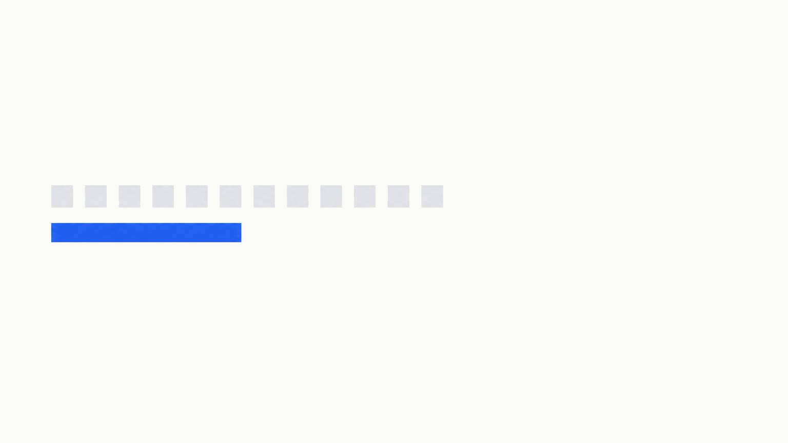 Twelve small grey blocks in a row beside one shorter blue bar