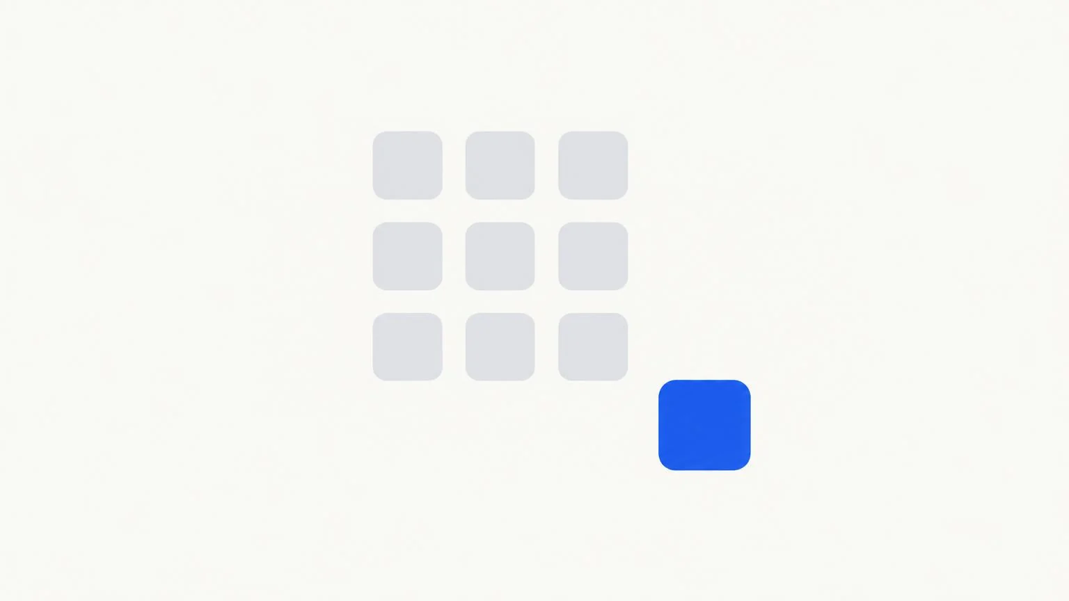 A neat grid of grey squares with one blue square sitting outside it